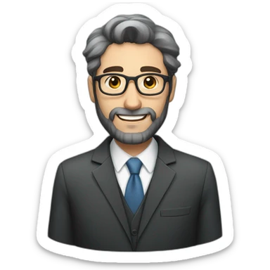 A Jewish man with a beard, sparse dark hair with gray on his head, in a business suit and glasses sticker
