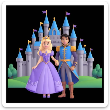 prince and princess Disney dress close up photo in castle background sticker