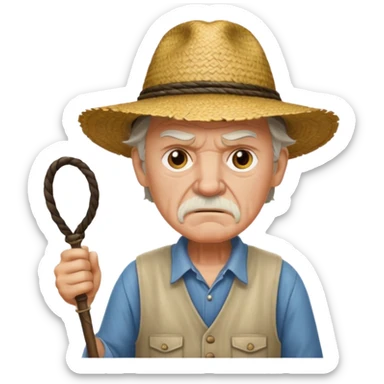 white old farmer with whip angry at black man with straw hat sticker