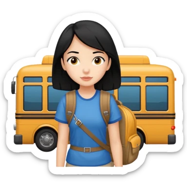 girl with black hair leaving home waiting for bus sticker