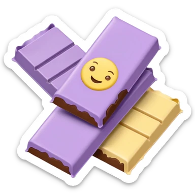 emoji style flat illustration, pastel lilac Milka chocolate bar, beige pink yellow accent tones, light grain, no background, pinterest sticker aesthetic sticker