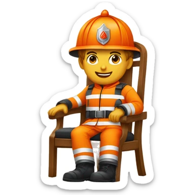 Jeune sapeurs pompiers en tenue de feu casque orange sur une chaise qui sert la main à une personne  sticker