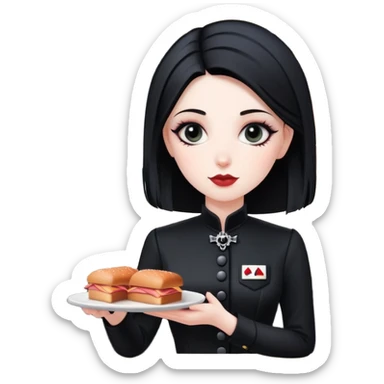 goth waitress at paris serving spam at cafe sticker