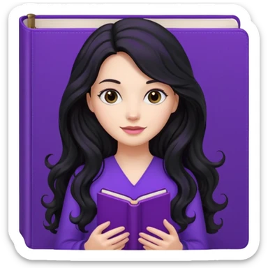 Long Hair Women with purple Book, Black wavy hair sticker