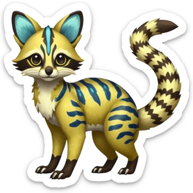 Rare realistic shiny warm-colored lush tropical exotic cute epic pretty beautiful handsome gorgeous aesthetic colorful vibrant Vernid-Protogen-Primagen-Wickerbeast-Genet-Trico-species-Fakemon-hybrid-creature by LiLaiRa, beautiful intricate markings, full body sticker
