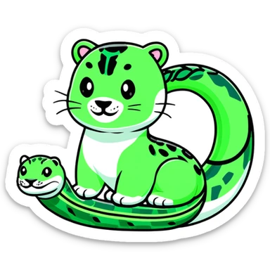 Minimalist Maya-style jaguar and snake as message symbols, white and deep green only, flat design with clean lines sticker