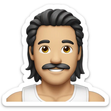 HAPPY MAN WITH MUSTACHE AND LONG BLACK HAIR AND WHITE TANK TOP sticker