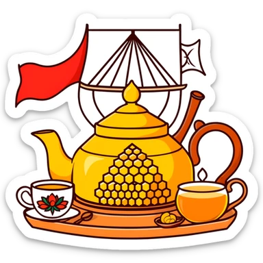 Republic of Bashkortostan flag, national ornaments, kurai flower, Salavat Yulaev monument, Bashkir tea set, traditional yurt, honeycomb, kurai musical instrument, Bashkir horse, Bashkir hat (kalpak), honey jar, chak-chak bread, Ufa cityscape, Bashkir dancer, Bashkir wolf, Bashkir mountains sticker