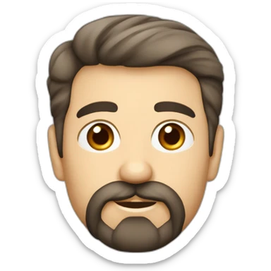 hombre joven de 50 años, tez blanca, ojos de color de agua sicia, cabello castaño sin canas, peinado partido en medio con barba y bigote moderado sticker