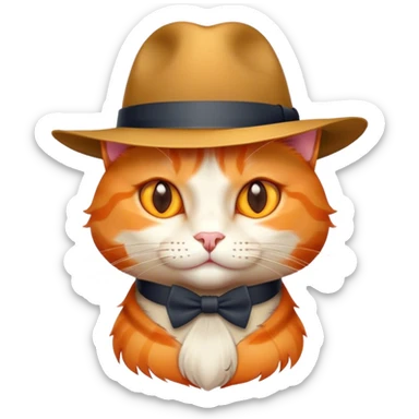 elegant orange cat with hat fedora sticker