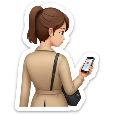 woman walking away from phone with multiple unread message notifications, dismissive expression, turning her back on conversation, phone showing several ignored texts, emotionally detached look sticker