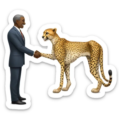 A cheetah in a classic suit shakes hands with a man  sticker