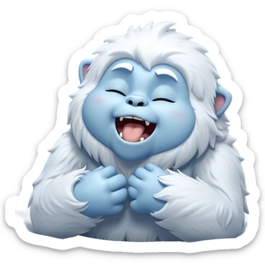 Cinematic Cute Yawning Yeti Portrait Emoji, with a charming, fluffy, snow-dusted figure in gentle whites and cool blues, head tilting back in a wide, endearing yawn with softly closed, peaceful eyes and a content little smile, simplified yet irresistibly adorable, highly detailed with a soft, frosty glow and outline capturing the serene slumber of a yeti! sticker