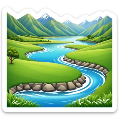 new zealand summer valley with a river and sunshine sticker