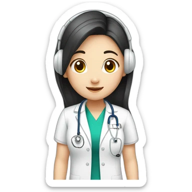 medical asian girl student with earphone sticker