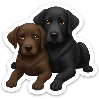 Chocolate Labrador cuddling a black Labrador  sticker