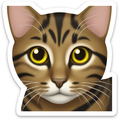 brown tabby cat with black stripes and yellow-green eyes sticker