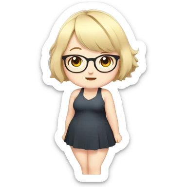 Chubby anime girl with glasses and short blond hair, full body wearing cute dress sticker