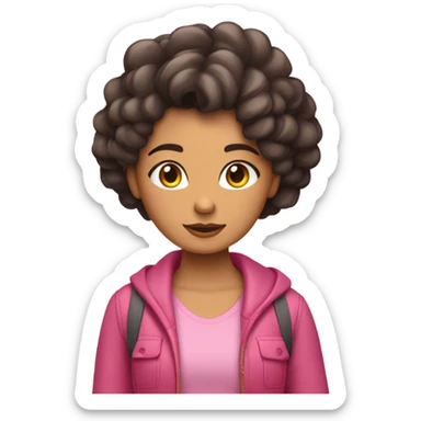 chica pelinegra morena con el pelo riza largo muy largo y con ropa rosa sticker