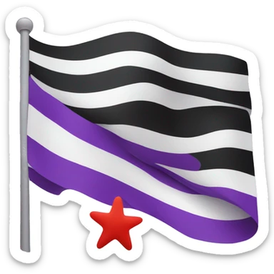 A flag emoji of a horizontal tricolor of black, white, and purple. In the center of the flag is a red five-pointed star sticker
