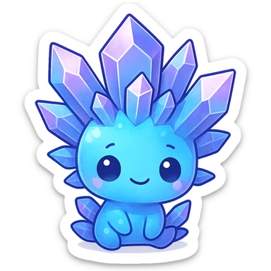 chibi kawaii style crystal sprite creature, mostly blue with purple and pink highlights, cute and small sticker