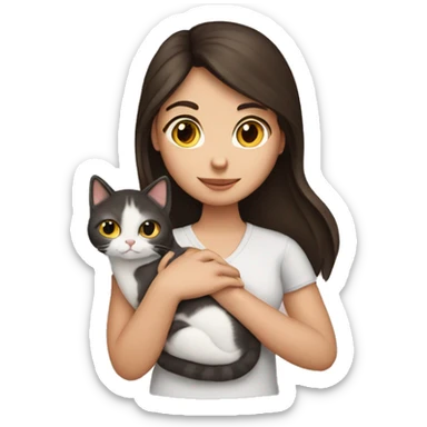 brunette girl with a cat in hand  sticker