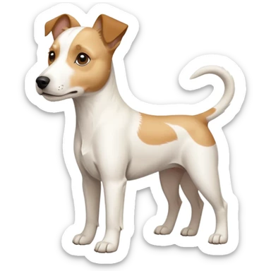 a full body buff white parson russell terrier looking dog the size of a kelpie with light brown long ears and a light brown patch on one eye and a large snout. the rest of the dog is completely white. forward facing sticker