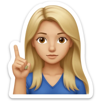A girl about 35 long dirty blonde, hair, brown eyes holding up the middle finger sticker