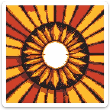Center explosion tile for Bomberman game, circular blast with orange-yellow core transitioning to red edges, 64x64 sticker