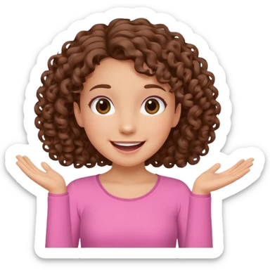 fun cute loud popular pretty girl modest curly brown hair pink top excited sticker