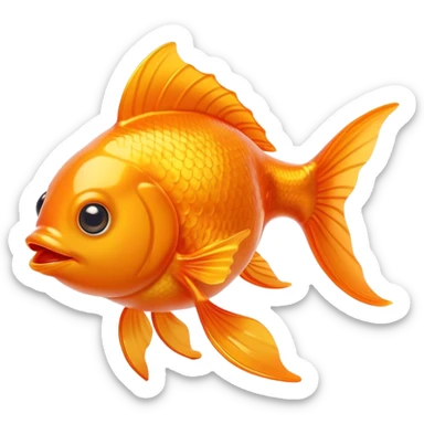 Cinematic Comical Orange Goldfish Portrait Emoji, Head tilted dramatically with an exaggeratedly amused expression, featuring a striking, glossy orange body with lively, fluttering fins, wide, expressive golden eyes filled with playful disbelief, Simplified yet hilariously expressive features, highly detailed, glowing with a slightly sassy glow, high shine, dramatic yet playful, stylized with an air of cheeky mischief, bright and endearing, soft glowing outline, capturing the essence of a spirited and over-the-top goldfish, so meme-worthy it feels like it could side-eye its way into internet fame instantly! sticker