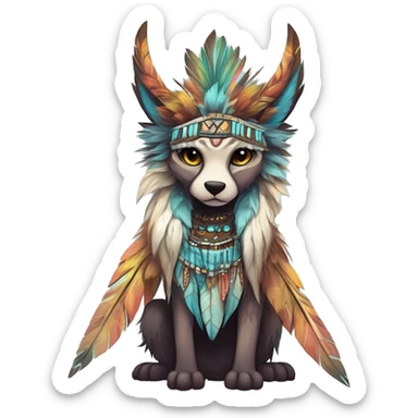 cute cool edgy ethereal shy epic tribal fantasy animal fursona Fionbri creature by griffsnuff & LiLaiRa & Falvie with exotic colors with intricate patterns and feathers and headdress and necklace full body sticker