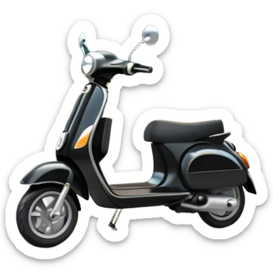 An icon featuring a sleek scooter parked on a smooth path in a park. The background showcases winding pathways, tall trees, and bright greenery with the sun shining through. The scooter stands ready for a ride, capturing the freedom and joy of scootering outdoors. Transparent background sticker