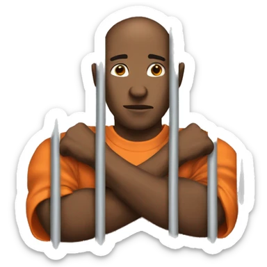 prisoner in orange jumpsuit behind gray bars sticker