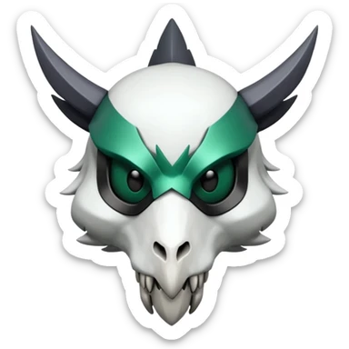 Shiny Cute Cool Badass Aesthetic Colorful Futuristic Black Grey White and Dark-Green Trico-Skarmory-Silvally-Skiddo-Sprigatito-Absol-fusion (full body) with and edgy white horned skull mask face sticker