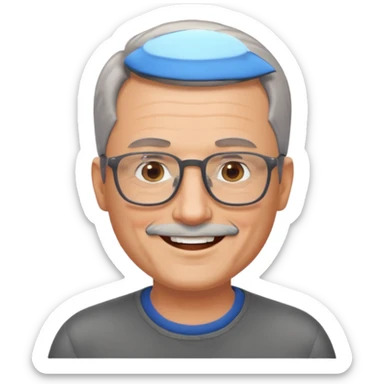 54 year old man, short shaved grey hair, full short, shaved beard stubble, glasses sticker