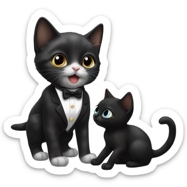 Black kitten playing with tuxedo kitten sticker
