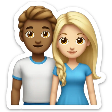 Un couple adolescent avec une fille blonde au yeux bleu et un garçon au cheveux brun et aux yeux marron sticker