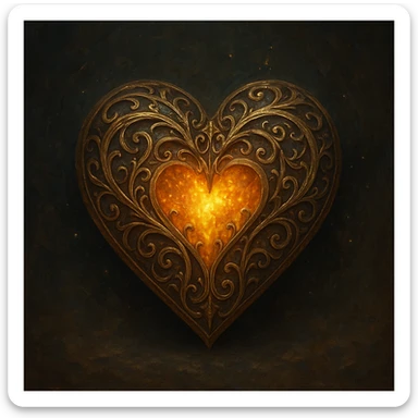 heart in a fantasy style, ancient artifact look, gold filigree, glowing center sticker