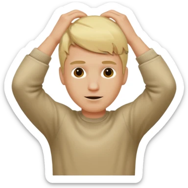 Blonde man with his face covered with two arms going through down left to up right sticker