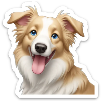 Blonde border collie with blue eyes and tongue out sticker