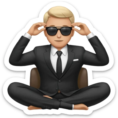 white man in formal suit wearing sunglasses resting with hands behind head sticker