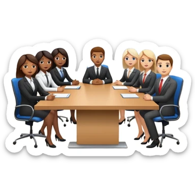 a group of coworkers in meeting room in long rectangular table sticker