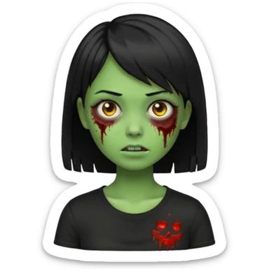 Emoji zombie girl verde com cabelo preto liso  curto com franja pro lado com uma blusa preta sticker