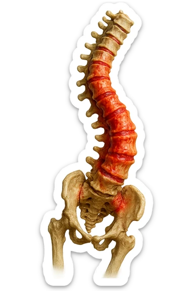 spina dorsale infiammata e storta, scoliosi, iperrealistico 4k sticker