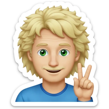 a emoji with two fingers in his nose, make him have a natural white skincolour and blonde hair, blue/green eyes, put the fingers in his nose, its a man and he needs two fingers IN his nose, make him have fluffy blonde hair, and its still not in his nose sticker