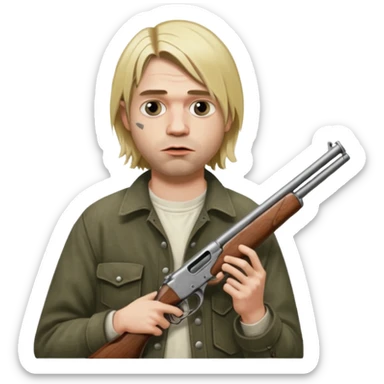 Kurt Cobain holds a double-barreled shotgun with the barrel in his mouth sticker