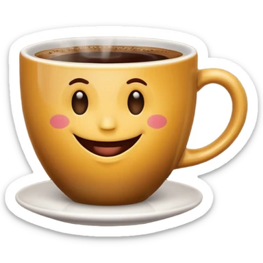 steaming cup of coffee with a happy face, good morning emoji sticker