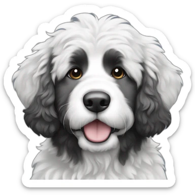Monotone Black and white bernedoodle dog, no brown sticker