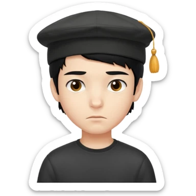 Gere um menino de cabelos preto e boné de lado com feição séria branco sticker